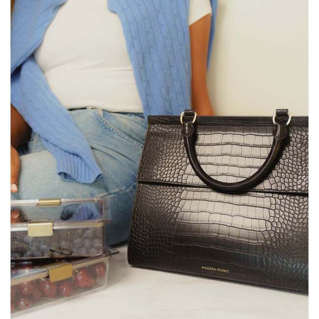 Large, Insulated, Chic Lunchbox, Black Croc - Lunchbags - 7