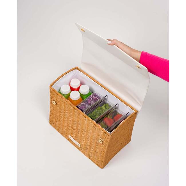 Large, Insulated, Hand-Woven Wicker Lunchbox, Dark White - Lunchbags - 5