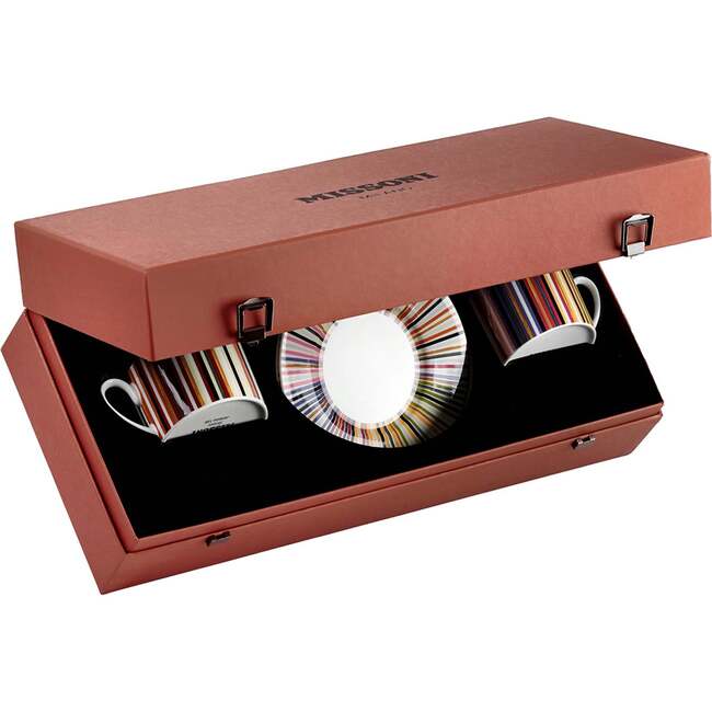 Tea Cup & Saucer Stripes Set of 2 In Luxury Box Jenkins 156 Diam. 3.3", H 2.3", Cap. 7.5 Oz, Saucer Diam. 6"