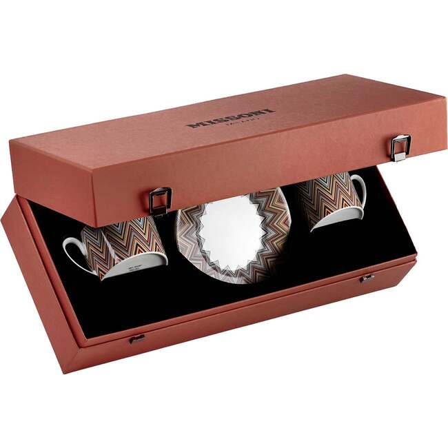 Tea Cup & Saucer Zig Zag Set of 2 In Luxury Box Jarris 148 Diam. 3.3", H 2.3", Cap. 7.5 Oz, Saucer Diam. 6"