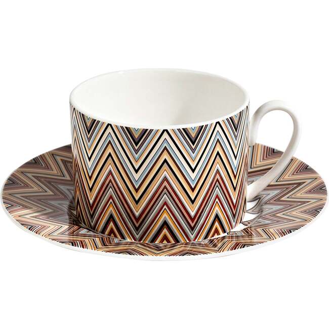 Tea Cup & Saucer Zig Zag Set of 2 In Luxury Box Jarris 148 Diam. 3.3", H 2.3", Cap. 7.5 Oz, Saucer Diam. 6"