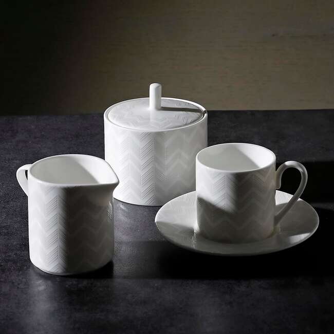 Sugar Pot Zig Zag  White Diam. 3.3", H 3.5"