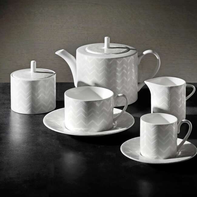 Sugar Pot Zig Zag  White Diam. 3.3", H 3.5" - Tableware - 3