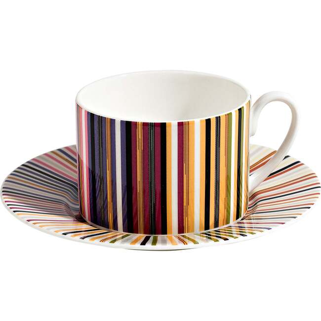 Tea Cup & Saucer Stripes Set of 2 In Luxury Box Jenkins 156 Diam. 3.3", H 2.3", Cap. 7.5 Oz, Saucer Diam. 6" - Tableware - 6