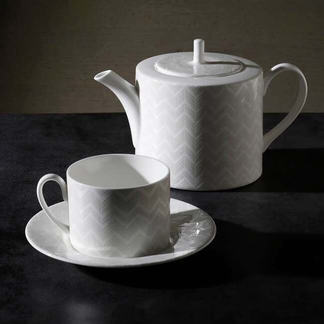 Tea Pot Or Coffee Pot Zig Zag White Diam. 4.75", H 4.5" - Tableware - 6