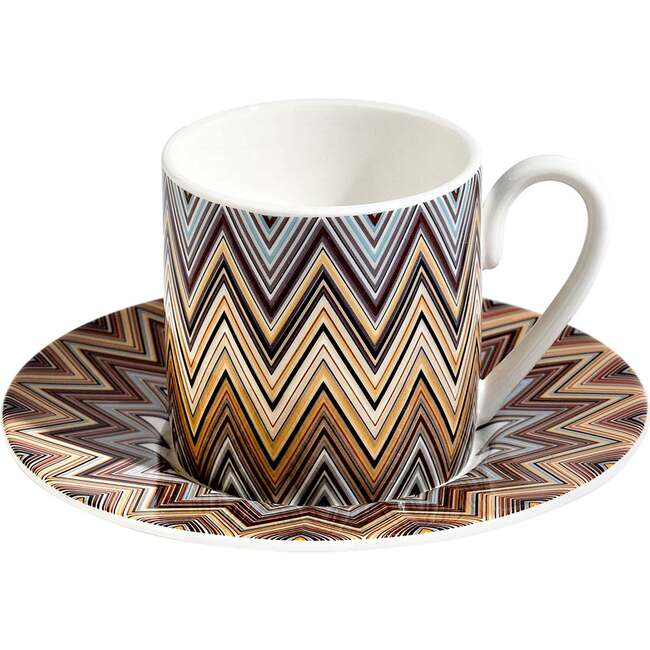 Coffee Cup & Saucer Zig Zag Set of 2 In Luxury Box Jarris 148 Diam. 2.3", H 2.5", Cap. 4 Oz, Saucer Diam. 4.75"