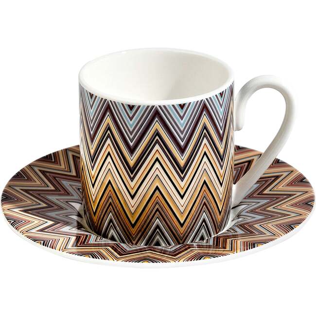 Coffee Cup & Saucer Zig Zag Set of 2 In Luxury Box Jarris 148 Diam. 2.3", H 2.5", Cap. 4 Oz, Saucer Diam. 4.75" - Tableware - 6