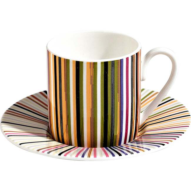Coffee Cup & Saucer Stripes Set of 2 In Luxury Box Jenkins 156 Diam. 2.3", H 2.5", Cap. 4 Oz, Saucer Diam. 4.75"