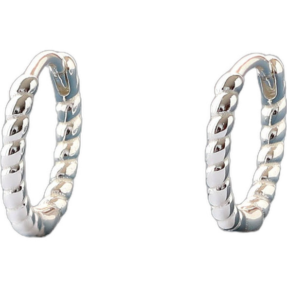 Twisted Hinged Huggie Hoop Earrings, Silver