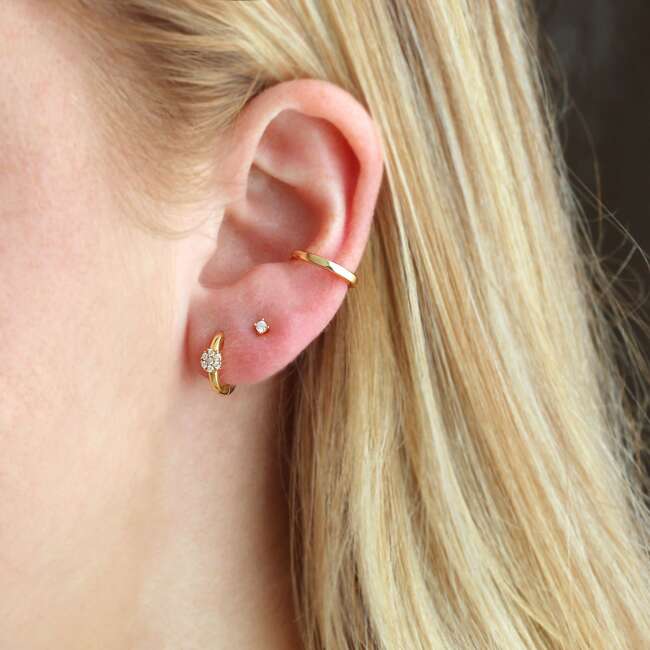 Twinkle Blossom Huggie Hoop Earrings, Gold