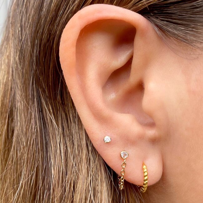 Twisted Hinged Huggie Hoop Earrings, Gold - Earrings - 3