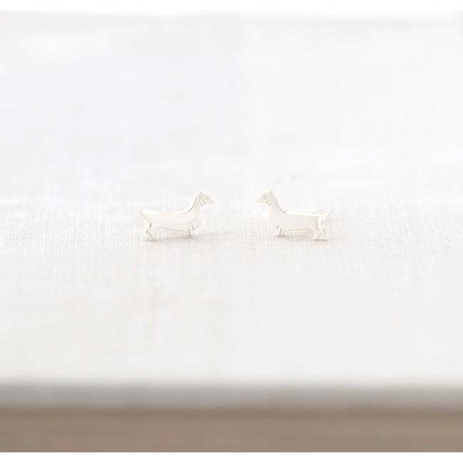 Weiner Dog Stud Earrings, Silver - Earrings - 3