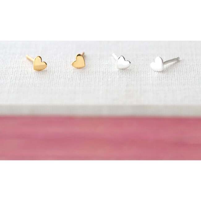 Tiny Heart Stud Earrings, Gold - Earrings - 4