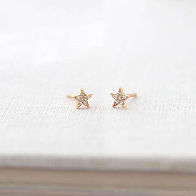 Star Crystal Stud Earrings, Gold - Earrings - 4