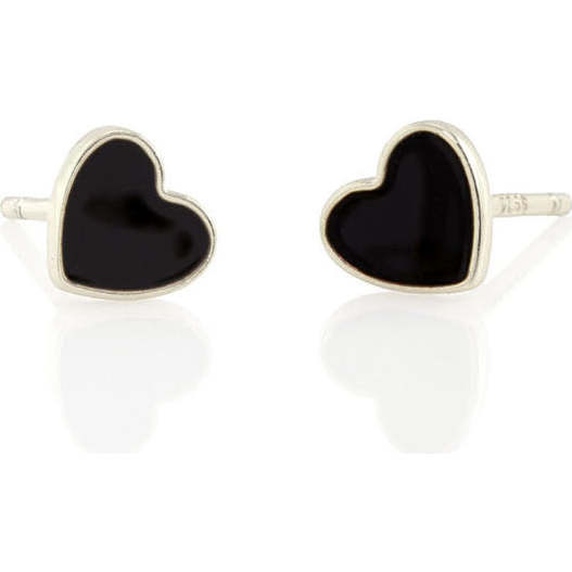 Petite Heart Enamel Stud Earrings, Silver, Black