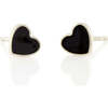 Petite Heart Enamel Stud Earrings, Silver, Black - Earrings - 1 - thumbnail