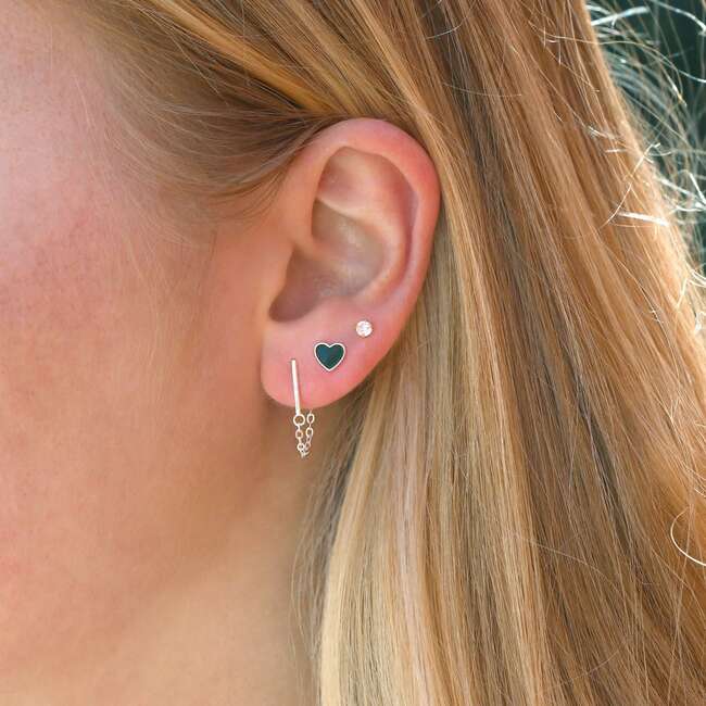 Petite Heart Enamel Stud Earrings, Silver, Black