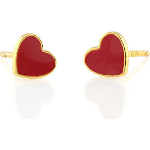 Petite Heart Enamel Stud Earrings, Gold, Red