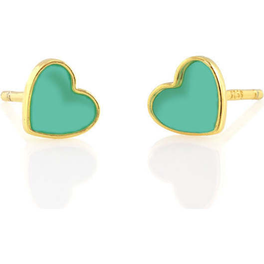 Petite Heart Enamel Stud Earrings, Gold, Turquoise