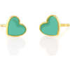 Petite Heart Enamel Stud Earrings, Gold, Turquoise - Earrings - 1 - thumbnail
