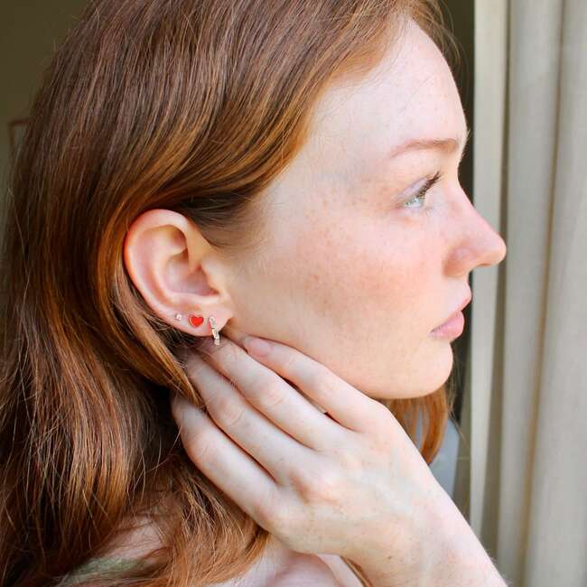 Petite Heart Enamel Stud Earrings, Gold, Red