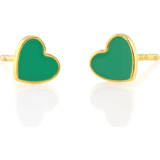 Petite Heart Enamel Stud Earrings, Gold, Green