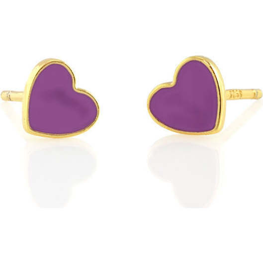 Petite Heart Enamel Stud Earrings, Gold, Aubergine