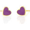 Petite Heart Enamel Stud Earrings, Gold, Aubergine - Earrings - 1 - thumbnail