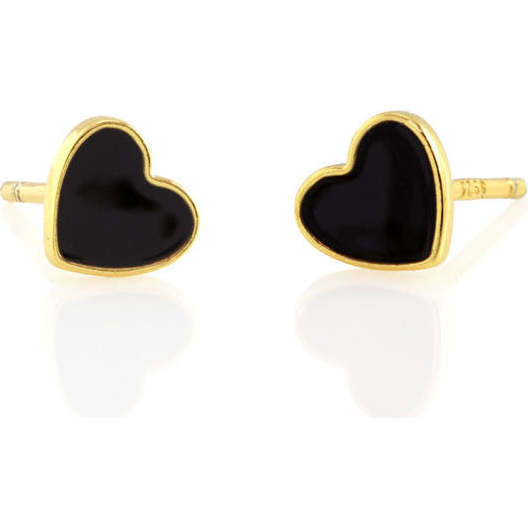 Petite Heart Enamel Stud Earrings, Gold, Black