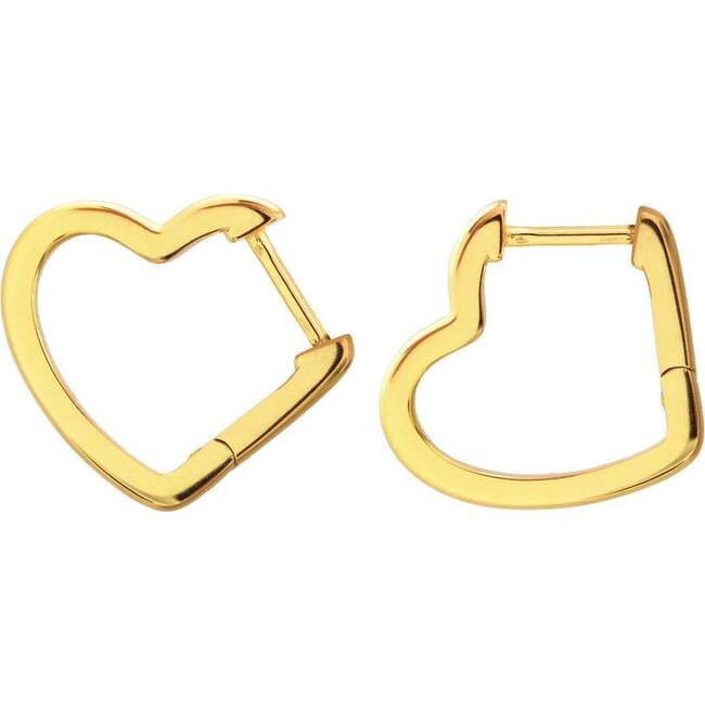 Open Heart Hinged Huggie Hoop Earrings, Gold