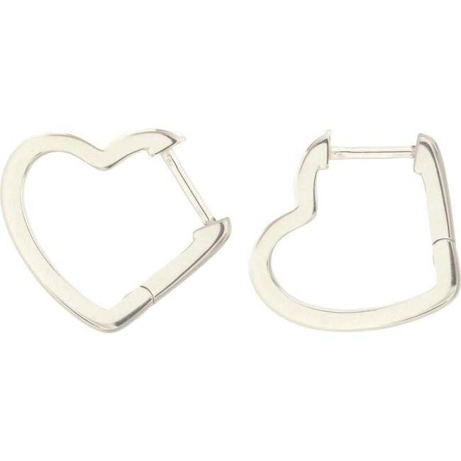 Open Heart Hinged Huggie Hoop Earrings, Silver