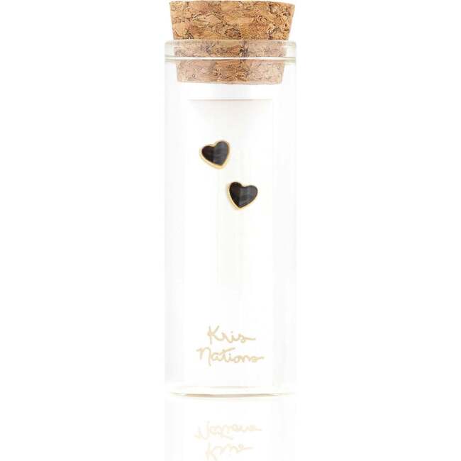 Petite Heart Enamel Stud Earrings, Gold, Black