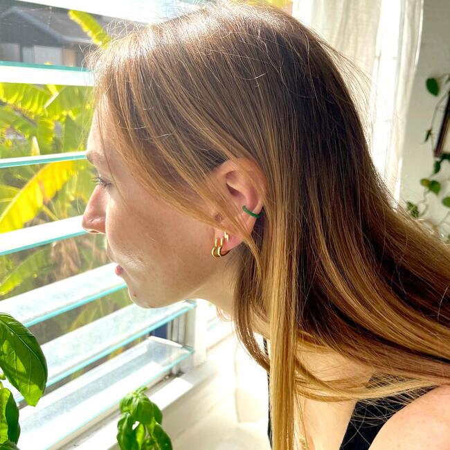 Open Heart Hinged Huggie Hoop Earrings, Gold