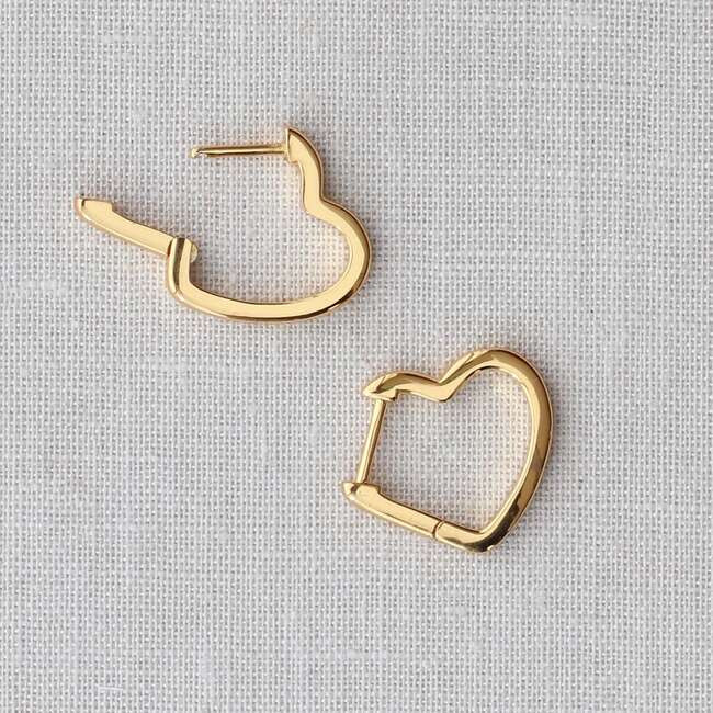Open Heart Hinged Huggie Hoop Earrings, Gold - Earrings - 4