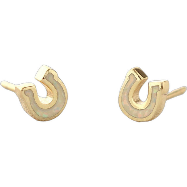 Opal Horseshoe Stud Earrings, Gold