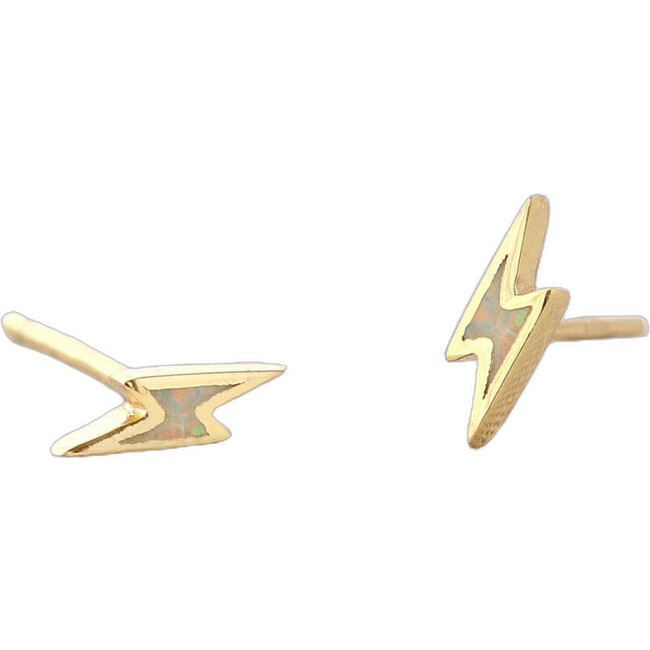 Opal Lightning Bolt Stud Earrings, Gold