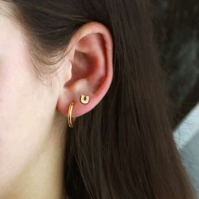 Opal Horseshoe Stud Earrings, Gold