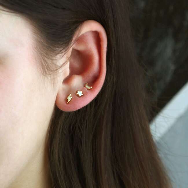 Opal Lightning Bolt Stud Earrings, Gold