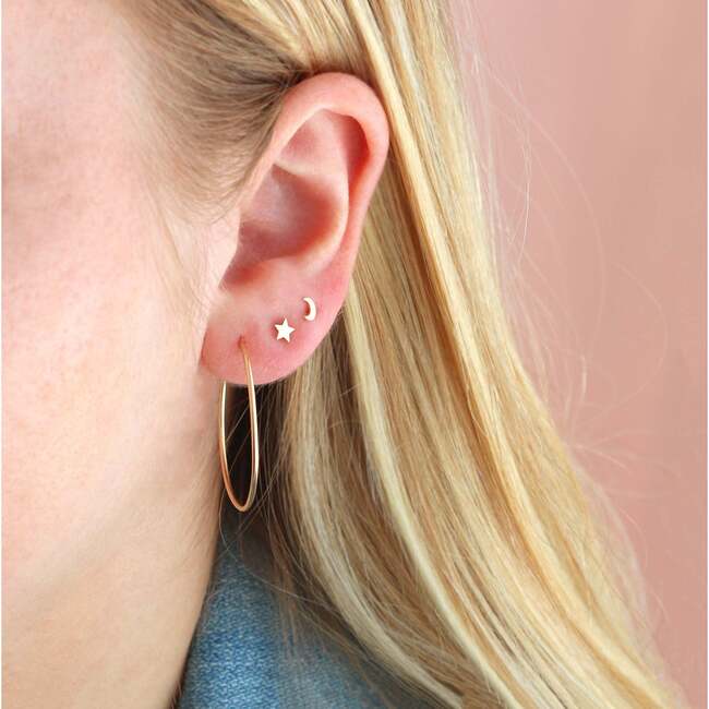 Moon Flat Back Single Stud Earring in 14k Gold