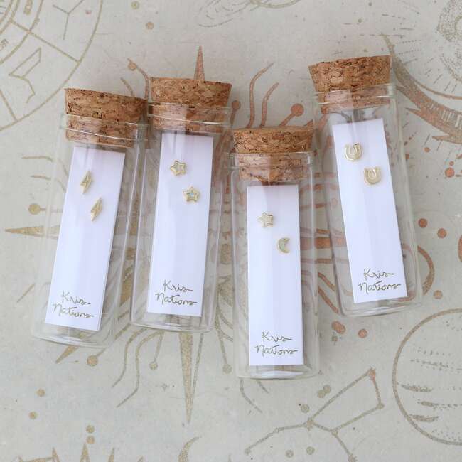 Opal Horseshoe Stud Earrings, Gold - Earrings - 3