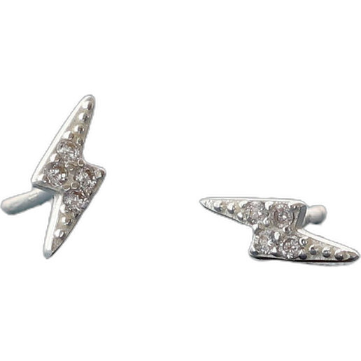 Lightning Bolt Crystal Stud Earrings, Silver