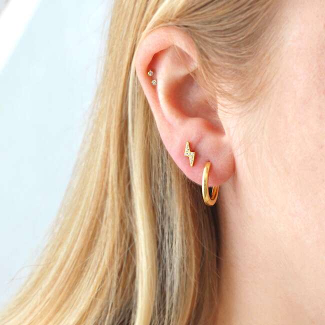 Lightning Bolt Crystal Titanium Flat Back Stud Earring, Gold