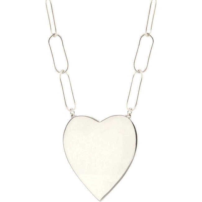 Large Heart Pendant on Large Link Chain, Silver