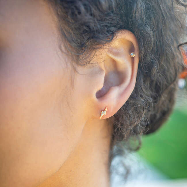 Lightning Bolt Crystal Stud Earrings, Gold