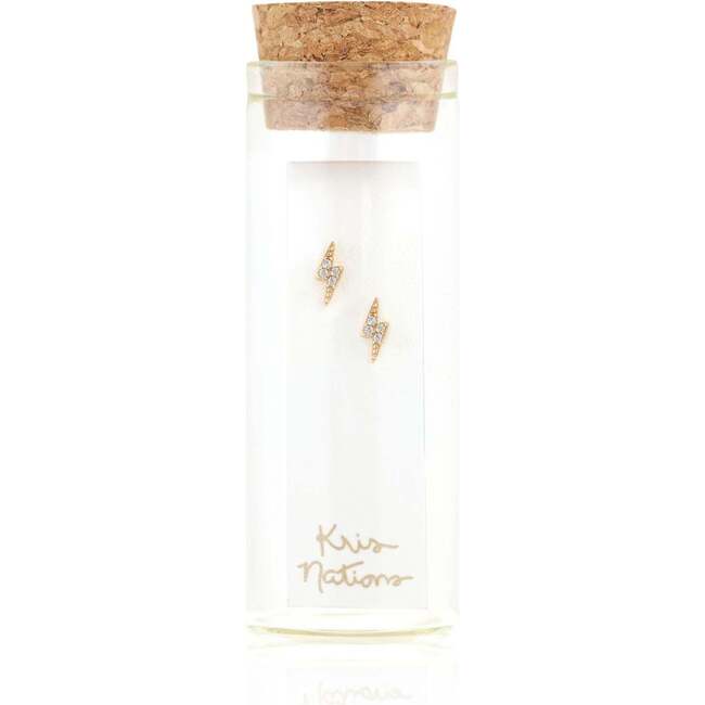 Lightning Bolt Crystal Stud Earrings, Gold - Earrings - 3