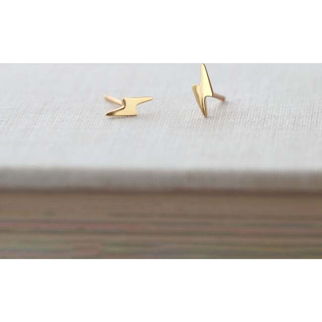 Lightning Bolt Stud Earrings, Gold - Earrings - 3