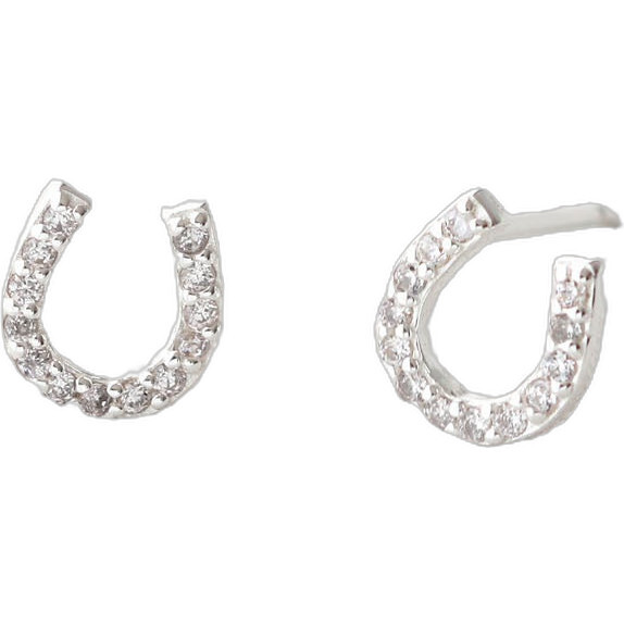 Horseshoe Crystal Stud Earrings, Silver
