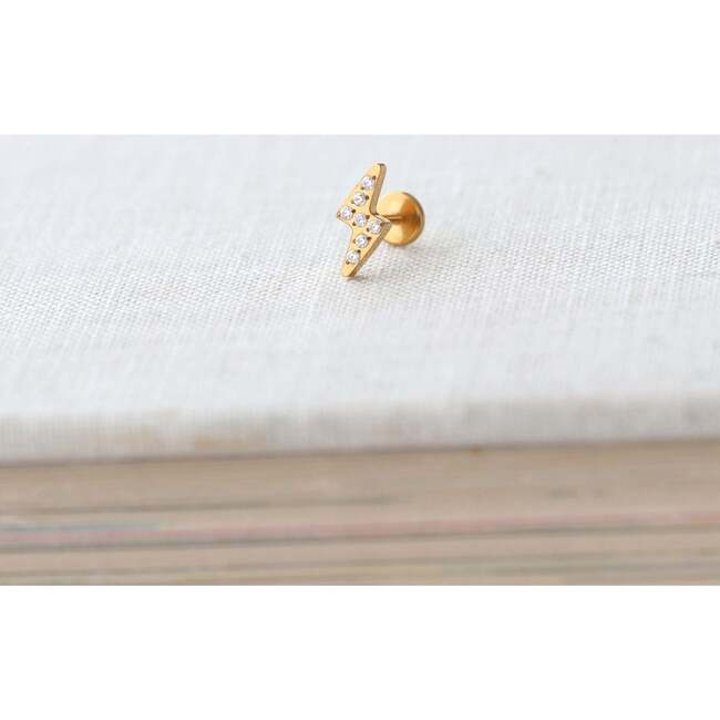 Lightning Bolt Crystal Titanium Flat Back Stud Earring, Gold - Earrings - 4