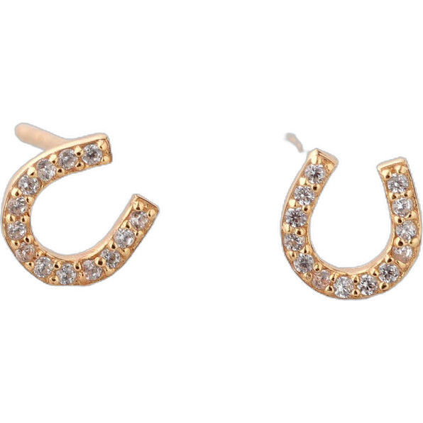 Horseshoe Crystal Stud Earrings, Gold