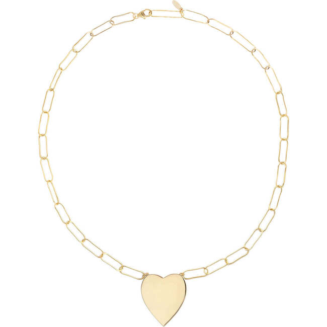 Large Heart Pendant on Large Link Chain, Gold